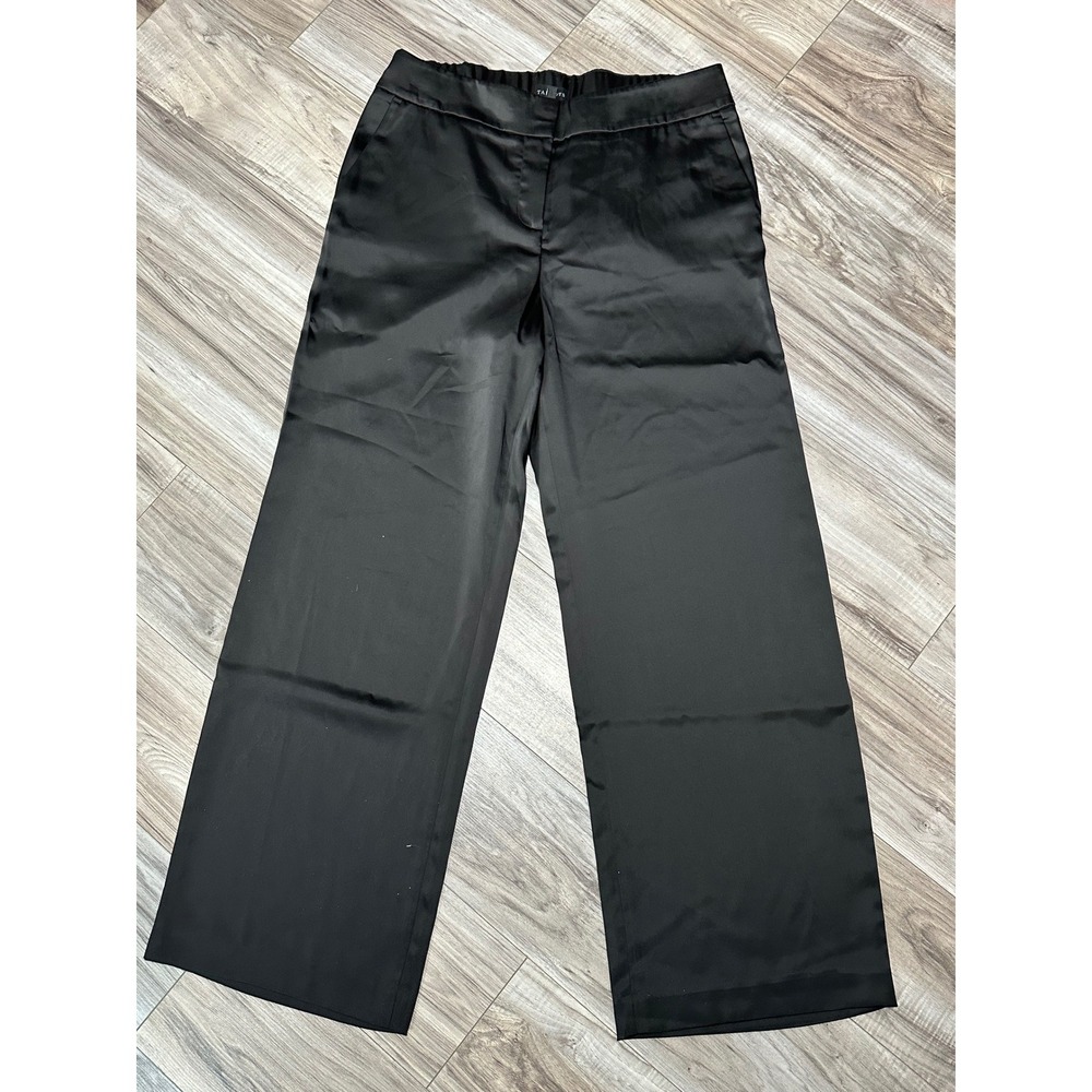 Talbots Womens Classic Black Satin Wide Leg Trousers Pants Size 10